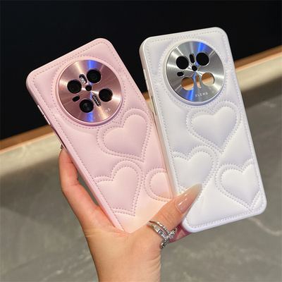 适用华为mate70手机壳华为Mate70pro+高级感ins小香风印压爱心MATE70皮质金属镜头气质轻奢网红女高级手机套