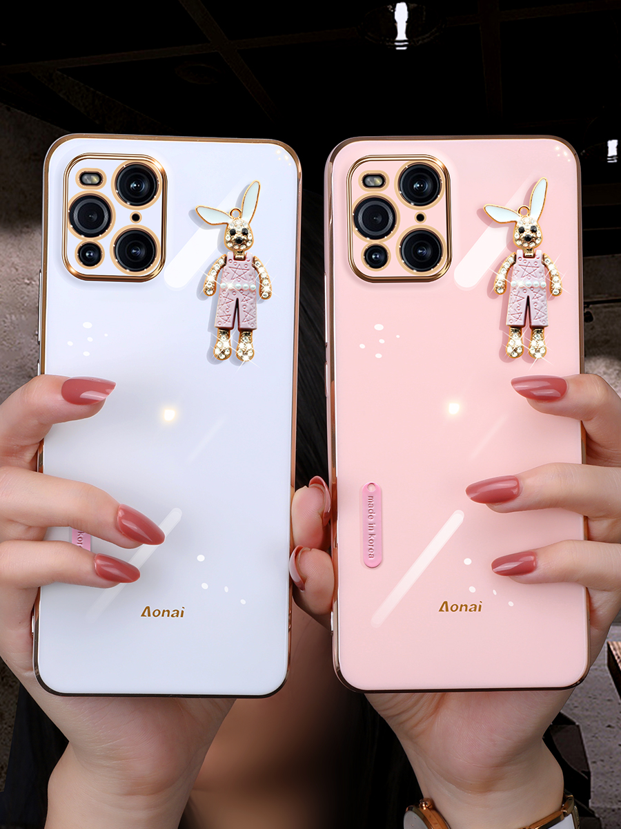 适用oppofindx3手机壳高档新款findx3pro硅胶全包防摔软壳FINDX3个性创意水钻兔子可爱女款网红限量版por奢华