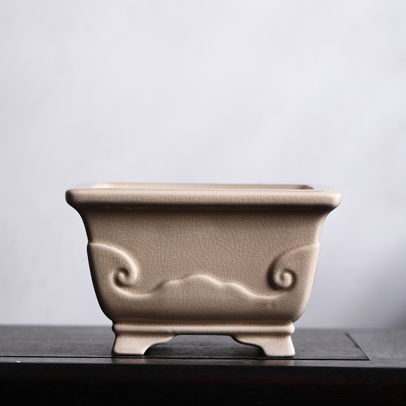 四方如意斗盆紫砂花盆陶瓷盆景盆开片石湾盆觅陶乡新品正方形桌面