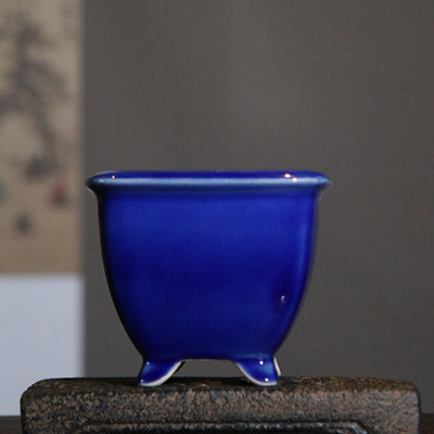 紫砂花盆陶瓷盆景盆外贸彩釉张治成正方形四方菖蒲盆古典中国风