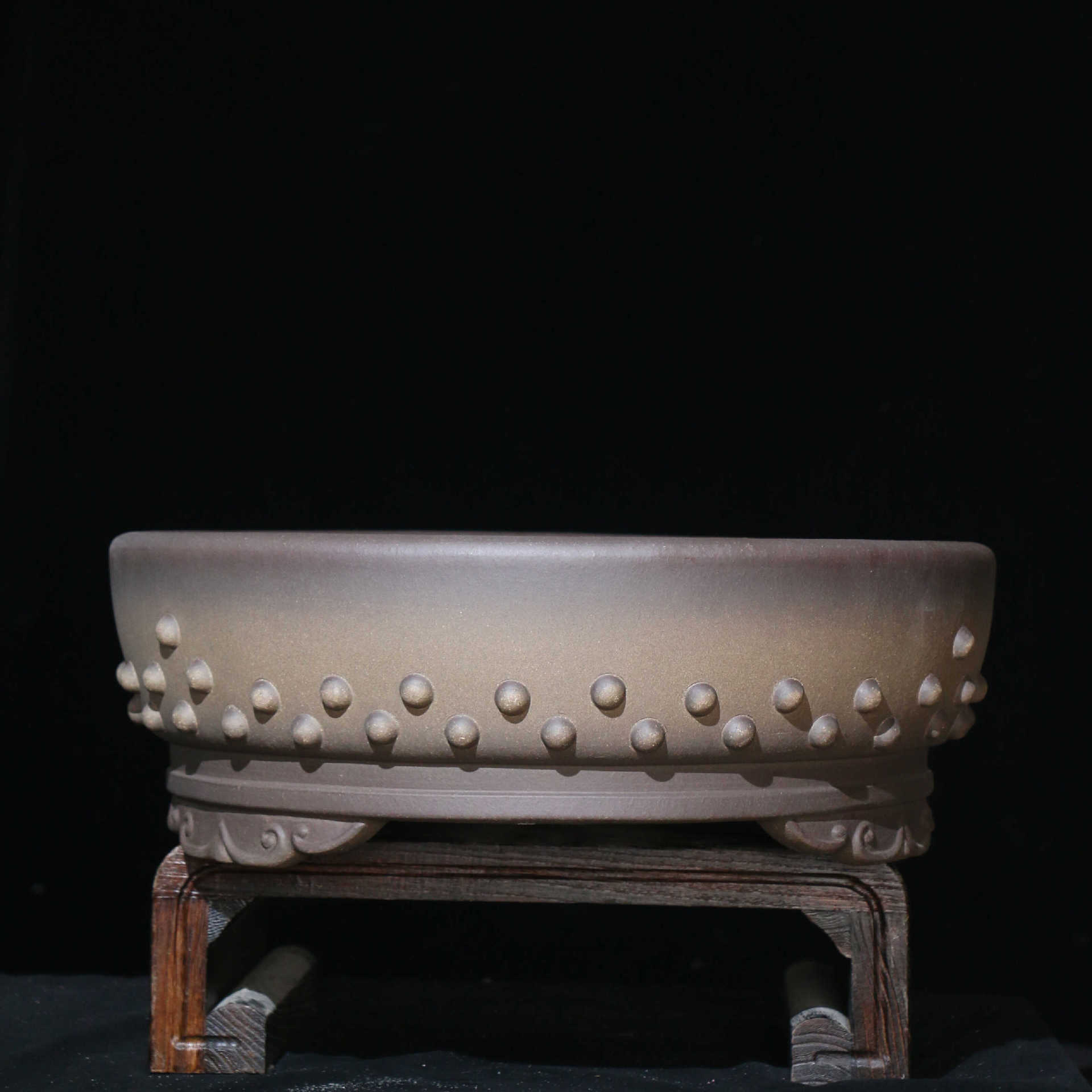 宜兴紫砂花盆大号圆鼓丁盆鼓点盆手工盆景盆庭院玄关客厅盆栽