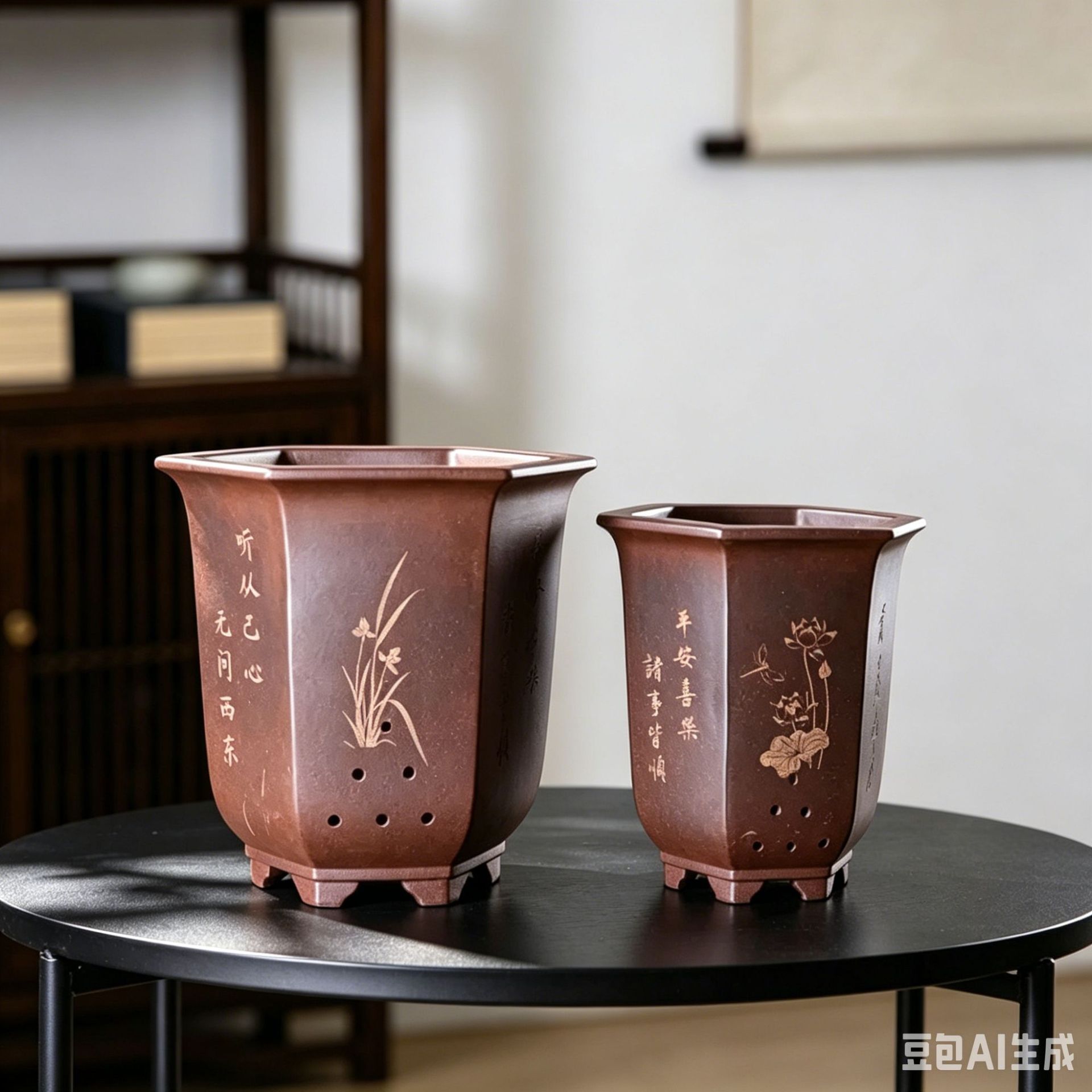 紫砂兰花盆精品手工盆景盆陶瓷蕙春建墨寒兰专用盆兰盆六方六角形