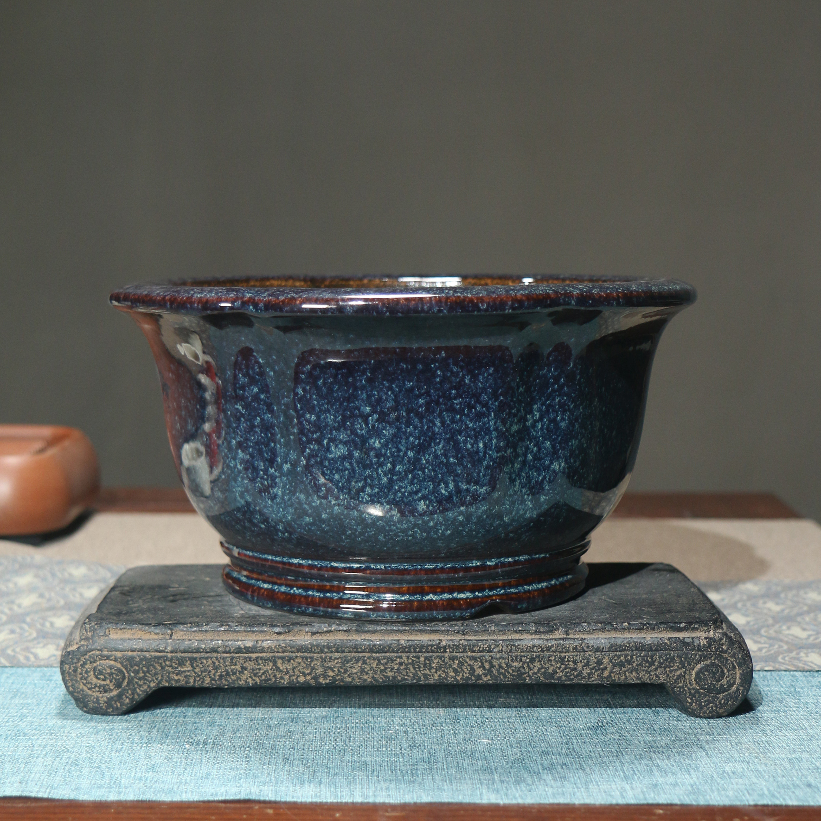 紫砂花盆陶瓷兰花盆老均釉雪花釉春秋雪花釉仿古盆兰盆透气花瓣形