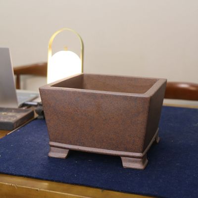 高档精品柴烧正方形四方形手工紫砂盆盆景盆张志诚仿古名家盆