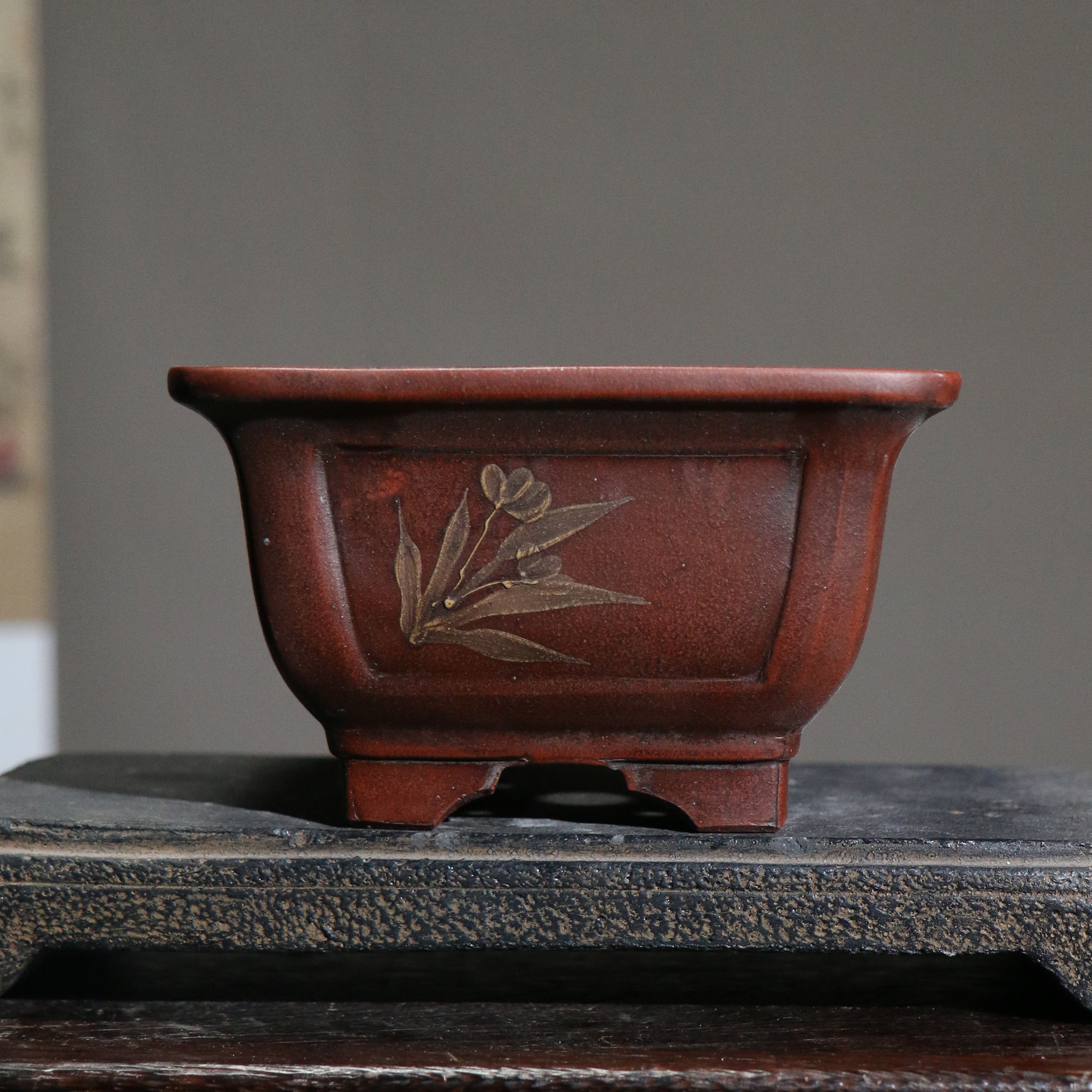 紫砂花盆正方形奎面仿老盆仿古盆长方形马槽盆禅意觅陶乡桌面盆栽