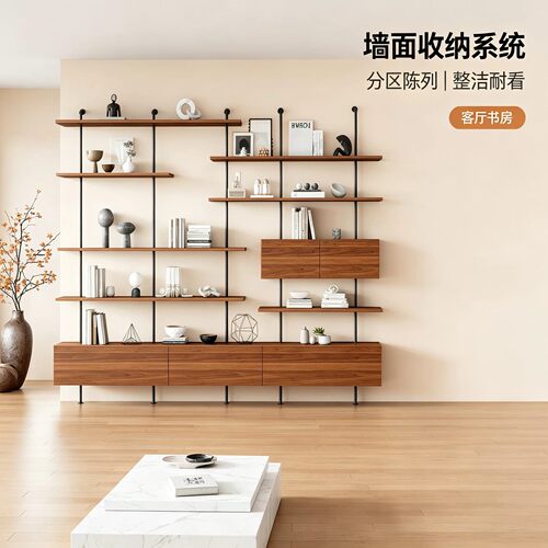 实木隔板置物架书架陈列架带灯