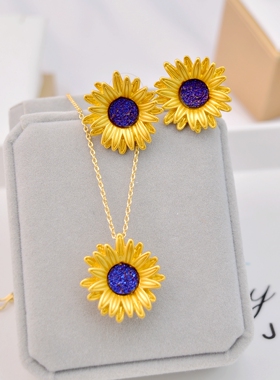 向日葵花朵耳夹925银针时尚饰品
