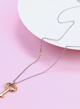 个性金银拼色钥匙设计项链毛衣链