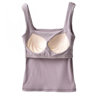 吊带带胸垫背心长款女夏内搭文胸罩杯一体纯棉方领上衣美背打底衫