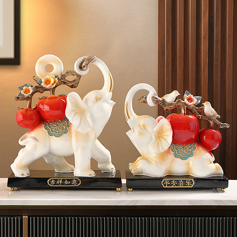 吉祥如意财福大象摆件一对创意家居玄关客厅电视柜轻奢高档装饰品