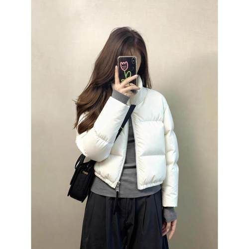 短款羽绒服女冬2025新款时尚保暖高级感小个子立领90白鸭绒面包服