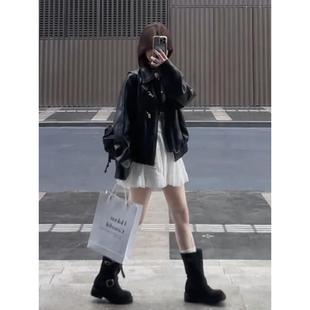 复古黑色皮衣外套女高级感2025春秋新款加绒小个子pu机车皮夹克女