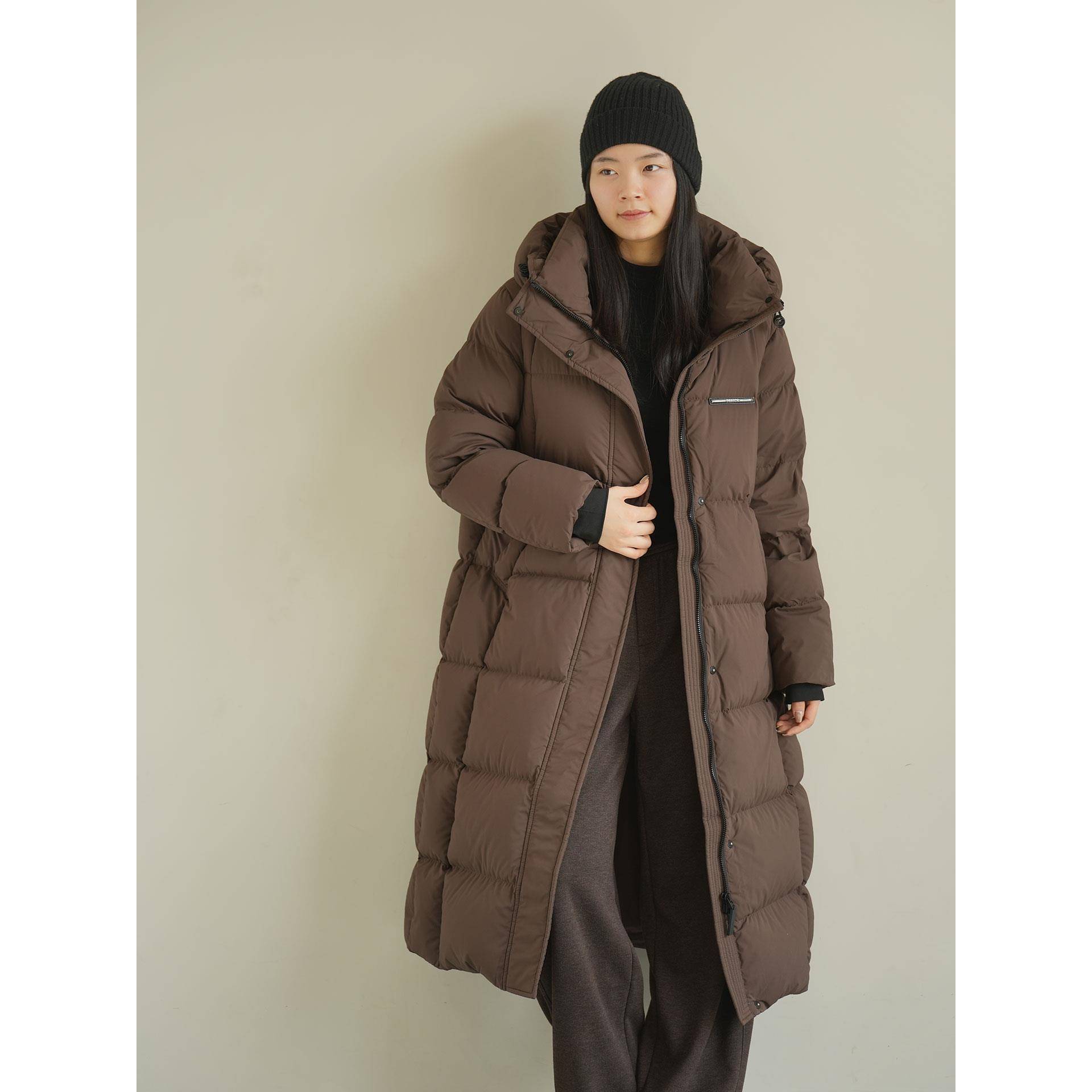 90白鸭绒 女士中长款羽绒服 厚实连帽面包服 保暖外套 女装 冬款