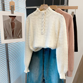 洋派内搭上衣 宽松外穿针织衫 半高领毛衣女加厚打底衫 2025秋冬新款