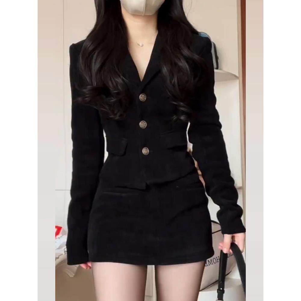 小个子香风2025气质穿搭套装短裙黑色西装连衣裙子女装早秋季新款