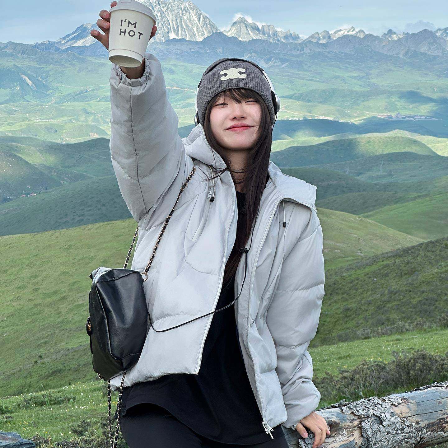 短版羽绒衣女2025冬季新款小个子连帽宽松白鸭绒情侣加厚面 面包