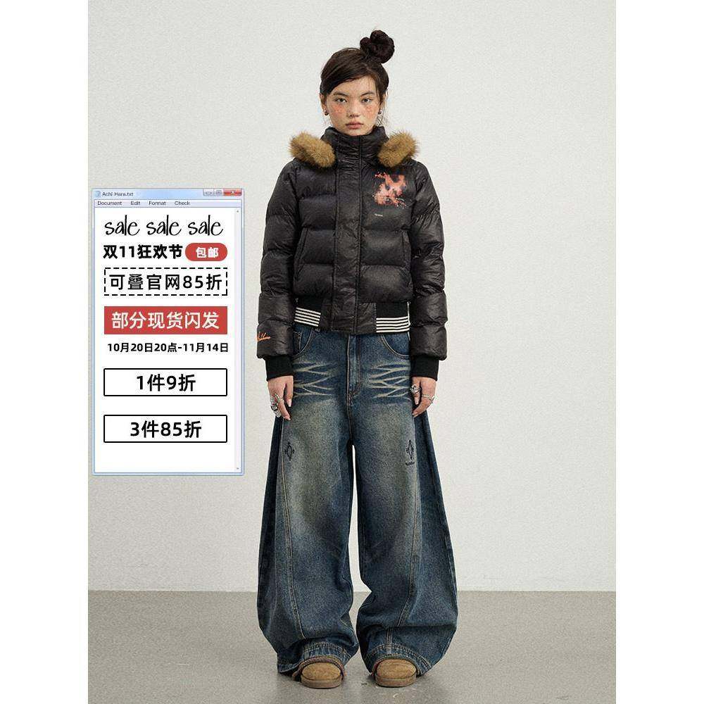 Achi【泡芙小姐的私服脱帽棉服】短款冬季款女装毛领帽子棉衣外套