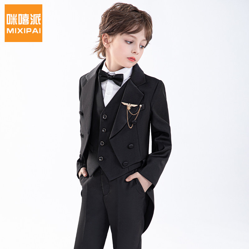 高档儿童黑色燕尾服男童西装礼服套装主持人晚会钢琴演出表演服夏