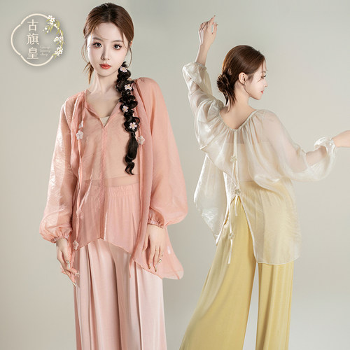 古旗皇古典舞蹈服宽松仙气飘逸纱衣中国舞现代舞花朵练功服上衣