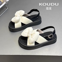蔻度女鞋2025夏季新款爆款时尚气质蝴蝶结厚底淑女风休闲百搭凉鞋