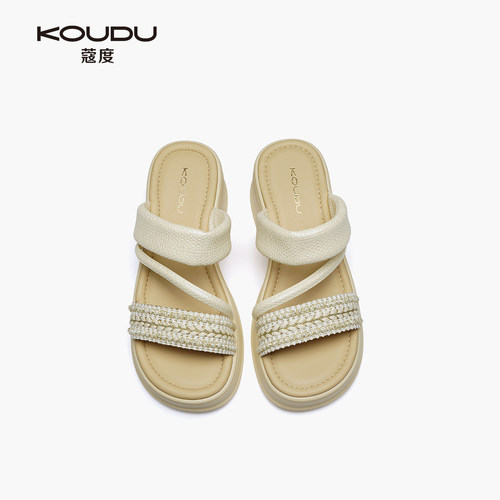 KOUDU新款编织厚底增高女一字拖