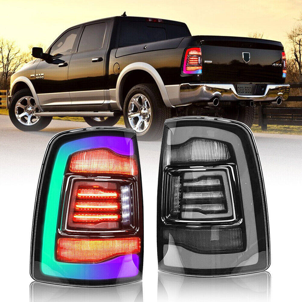 适用道奇ram1500汽车公羊改装熏黑红面个性动画RGB颜色LED后尾灯