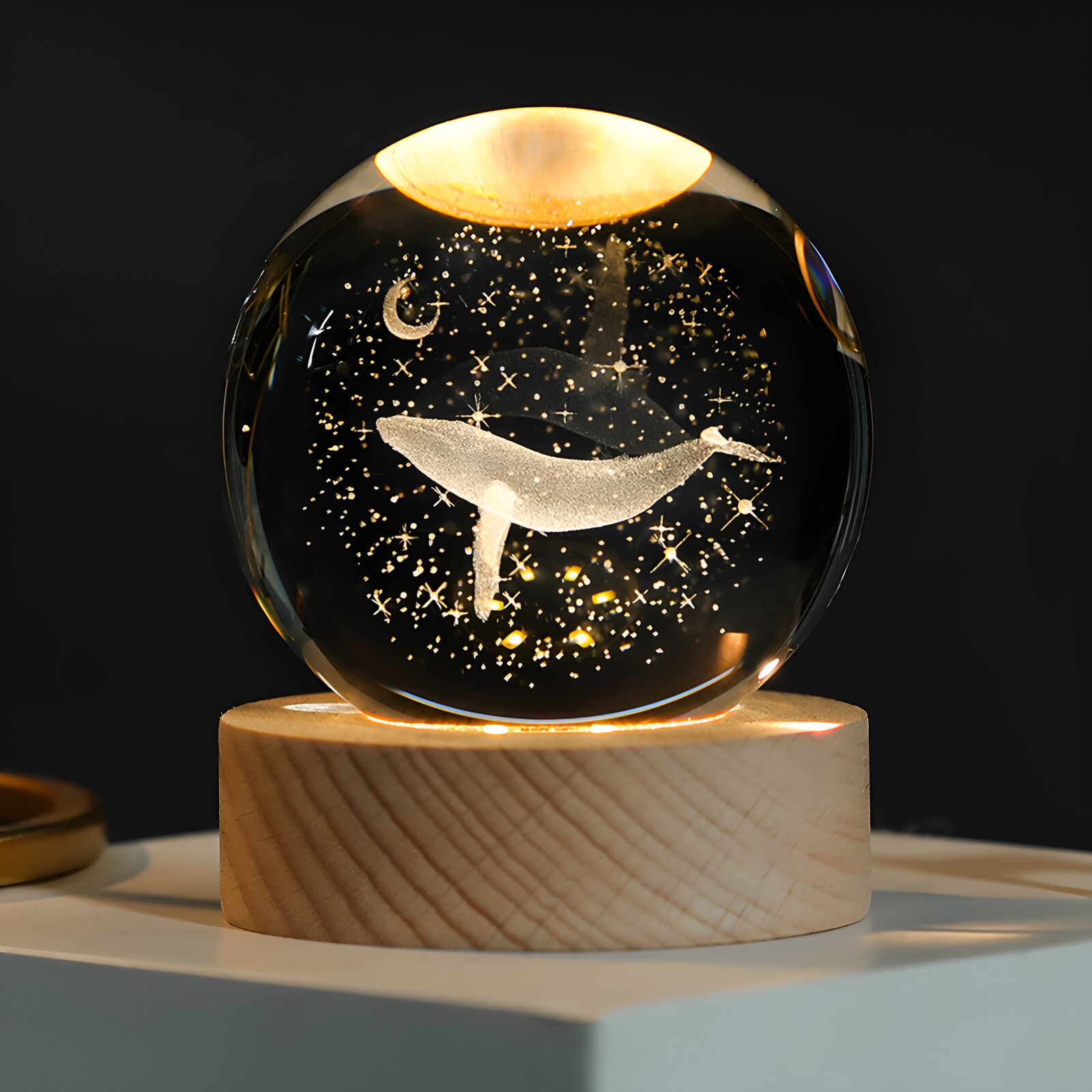 银河星系3D鲸鱼玻璃水晶球小夜灯摆件送朋友生日礼物元情人节礼品