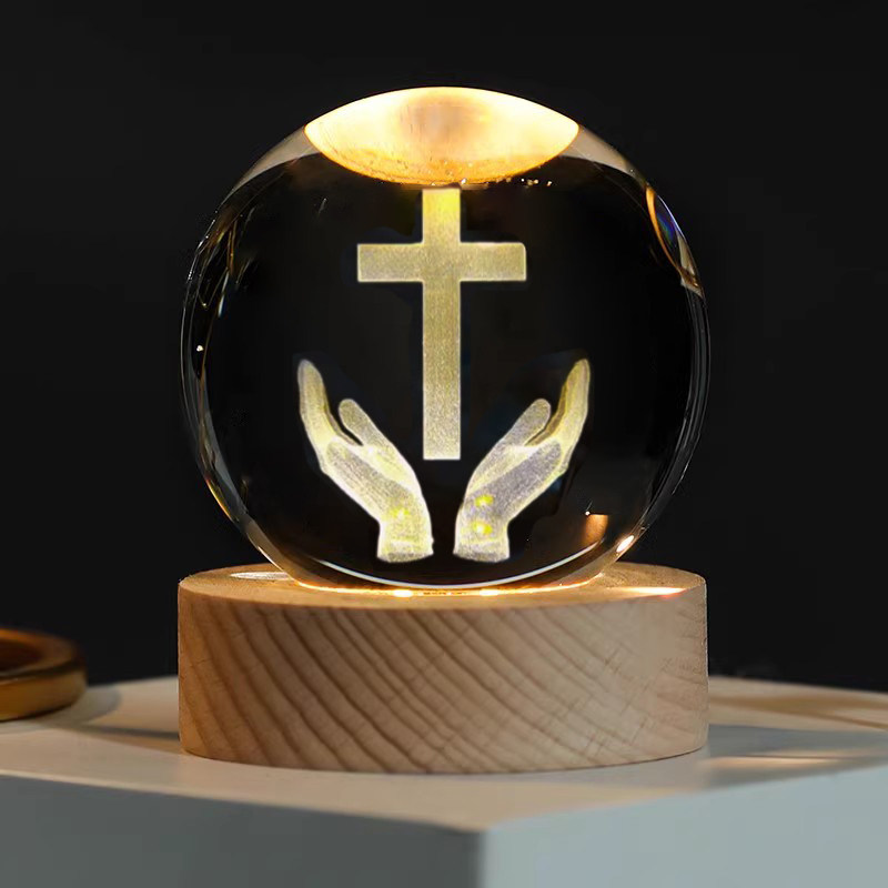 十字架摆件发光水晶球桌面小夜灯创意个性装饰品生日礼物男女
