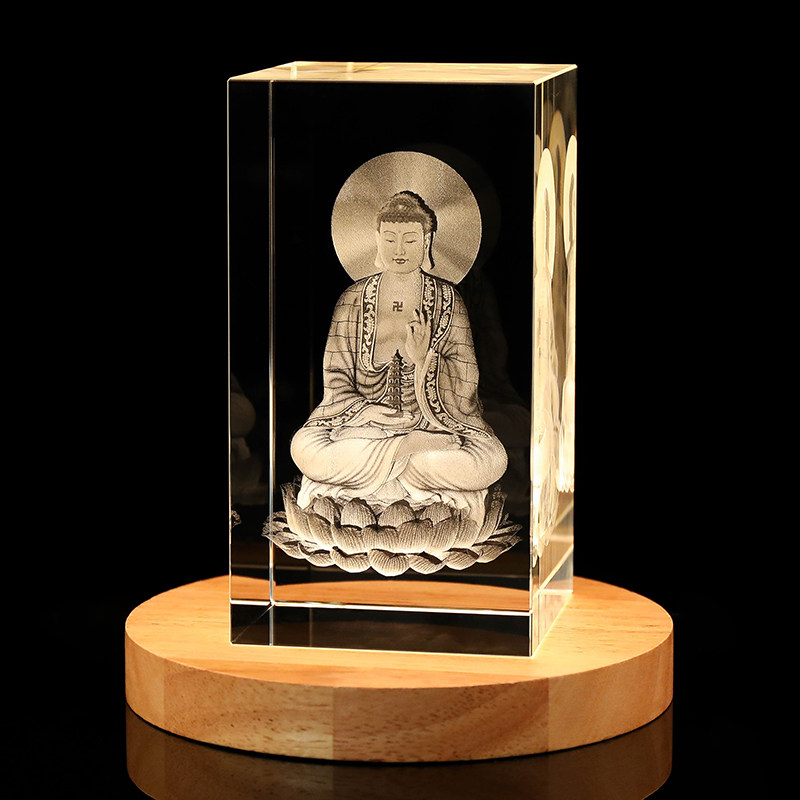 水晶3d内雕药师佛菩萨摆件坐像居家供奉发光佛事用品工艺品摆设