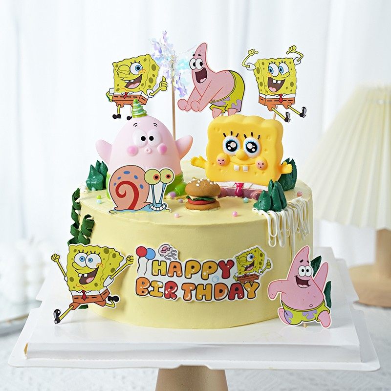 海绵宝宝派大星卡通蛋糕装饰摆件章鱼哥蟹老板儿童趣味生日装扮