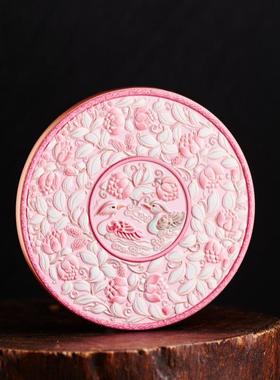 并蒂同心化妆镜子河北博物院定瓷文创情人节生日礼物便携随身镜