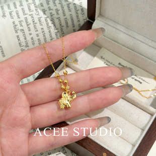 ACEE設(shè)計(jì)吉祥小象項(xiàng)鏈女S925純銀新款 百搭高級(jí)感金色鎖骨鏈毛衣鏈