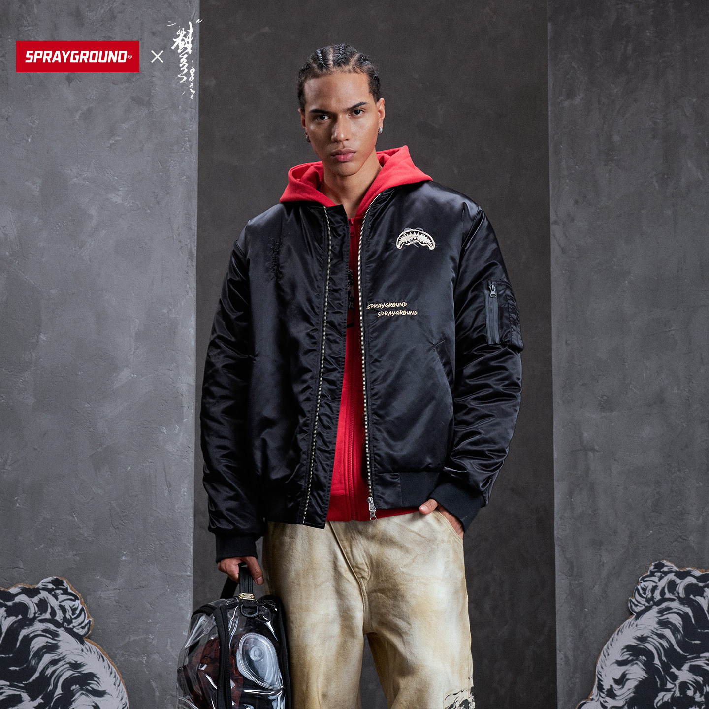 虫师联名 SprayGround鲨鱼嘴龙腾刺绣夹克棉服男美式保暖加厚外套,男装,棉衣,淘宝优惠券,粉丝福利购,淘宝优惠卷