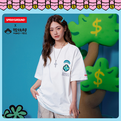 SprayGround鲨鱼嘴x摇钱树联名rich印花短袖T恤男女明星同款体恤