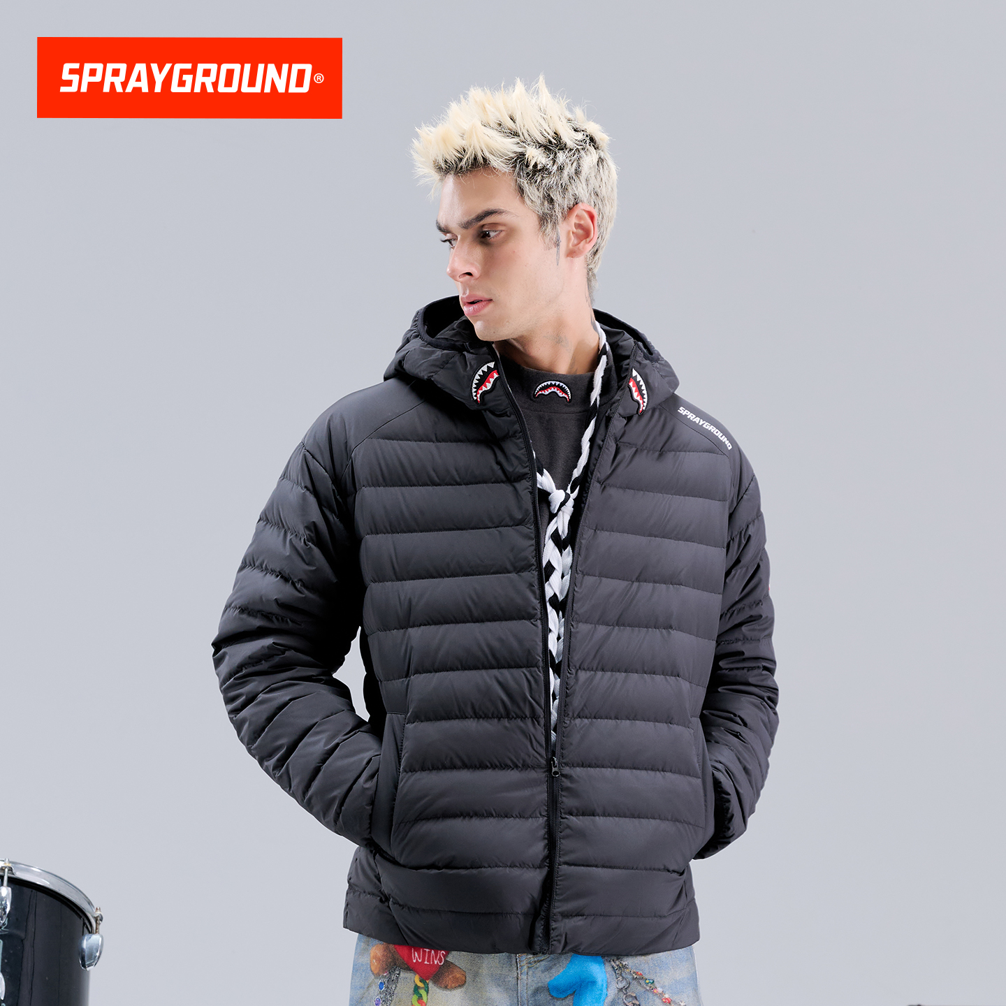 SprayGround鲨鱼嘴排骨羽绒服男女国潮冬季宽松轻薄保暖连帽外套