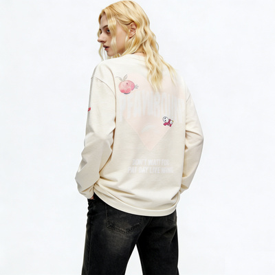 SprayGround鲨鱼嘴爱心字母印花罩衫上衣女复古春夏宽松长袖T恤