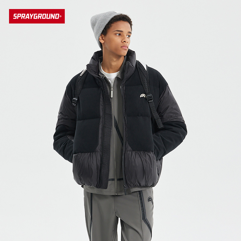 SprayGround摇粒绒拼接羽绒