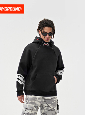 SprayGround鲨鱼嘴秋冬加绒连帽双拉链宇航领卫衣休闲情侣帽衫