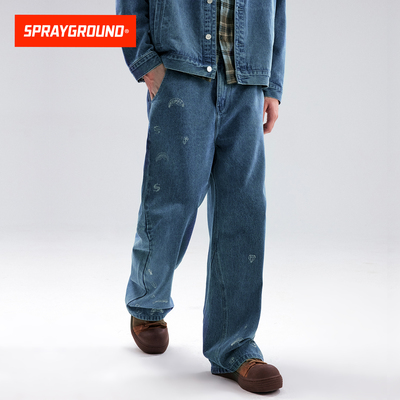 SprayGround鲨鱼嘴丹宁牛仔裤男秋季直筒cleanfit裤宽松休闲裤子
