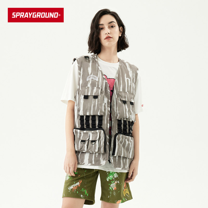 SprayGround2022新款街头工装马甲女外搭潮流机能风背心外套男