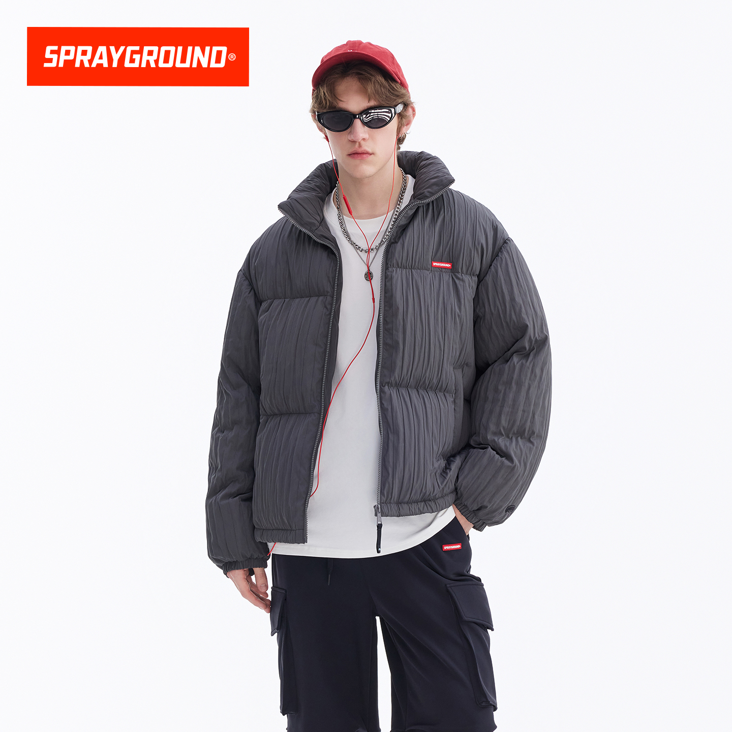SprayGround鲨鱼嘴25冬季立领90白鸭绒羽绒服男女保暖面包服外套