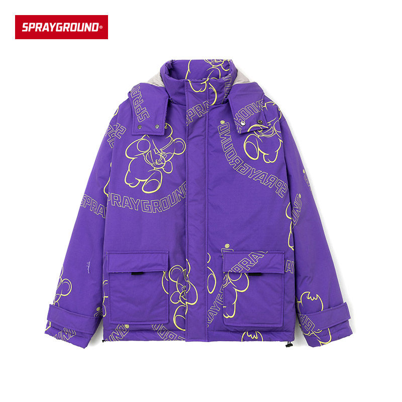 SG潮牌保暖防风印花连帽羽绒服