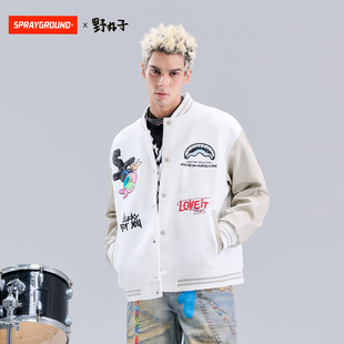 野丸子联名SprayGround鲨鱼嘴涂鸦美式 棒球服男女潮流休闲外套