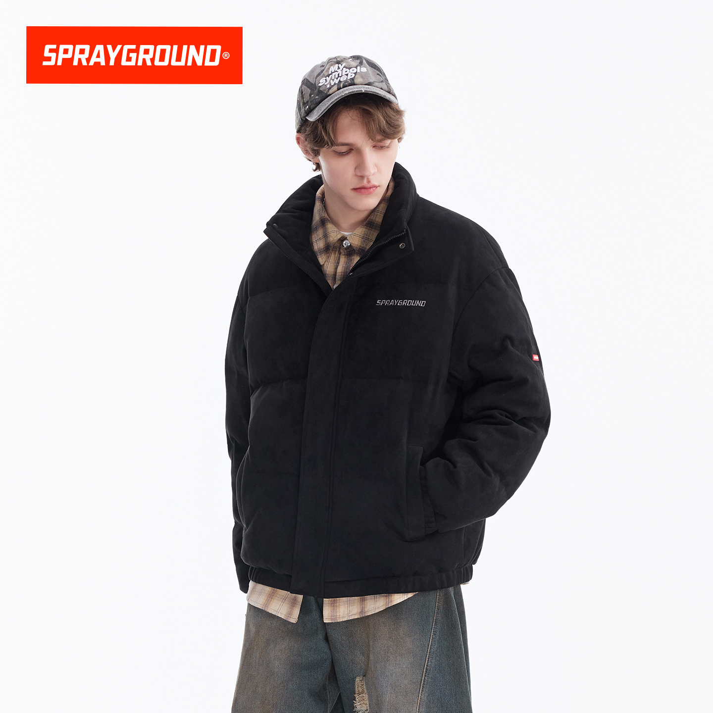 SprayGround鲨鱼嘴25冬季立领羽绒服男女美式潮流保暖白鸭绒外套