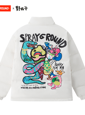 野丸子联名SprayGround卡通漫画冬季羽绒服男女90白鸭绒保暖外套