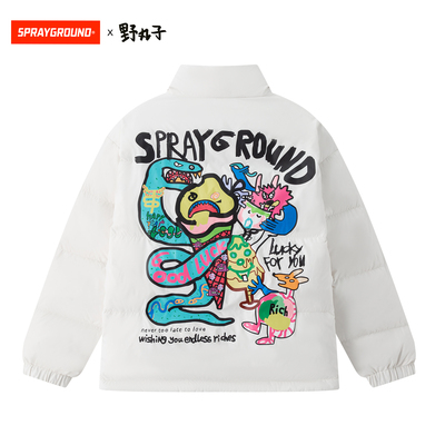 野丸子联名SprayGround卡通漫画冬季羽绒服男女90白鸭绒保暖外套