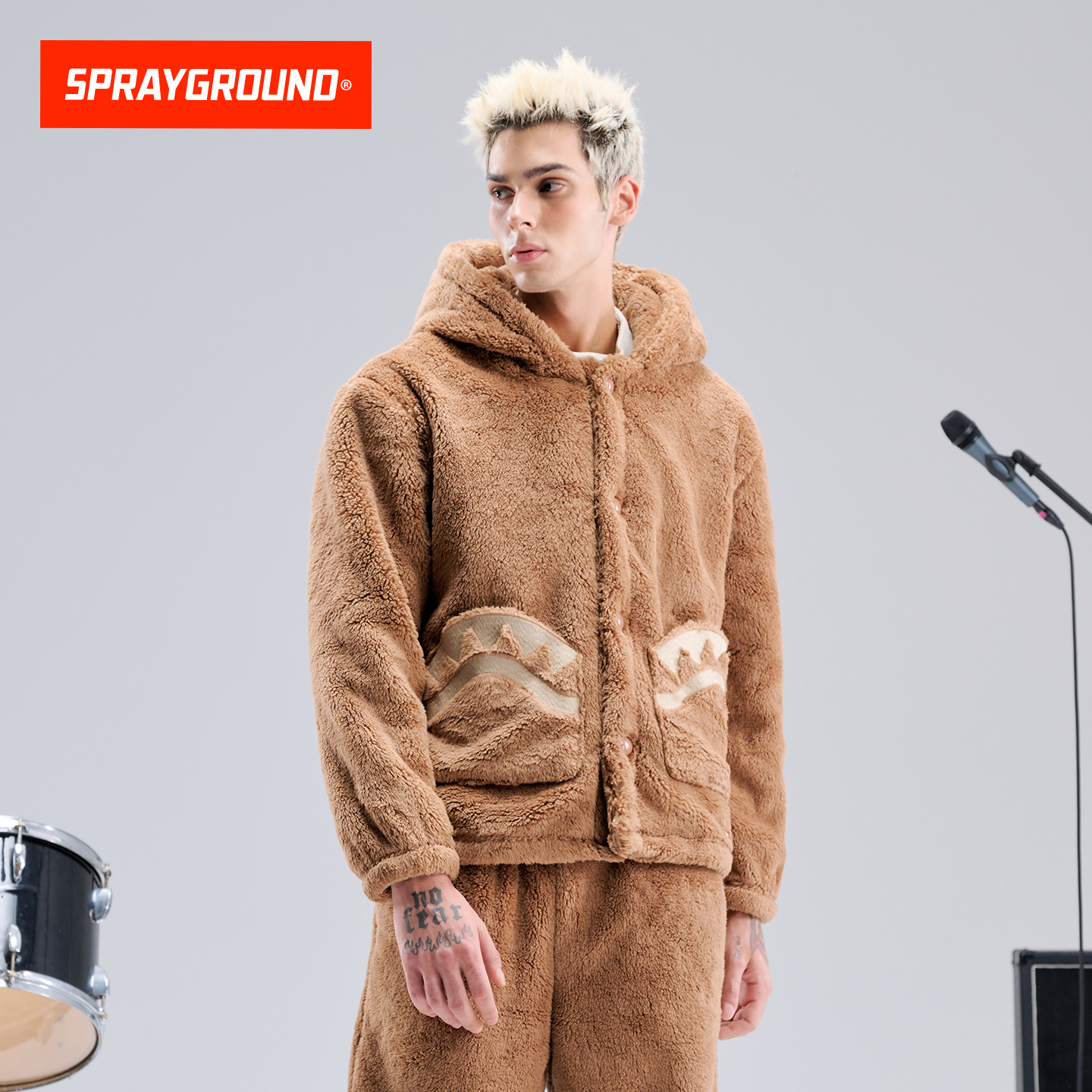 SprayGround鲨鱼嘴冬季睡衣套装加厚珊瑚绒保暖可外穿毛绒家居服