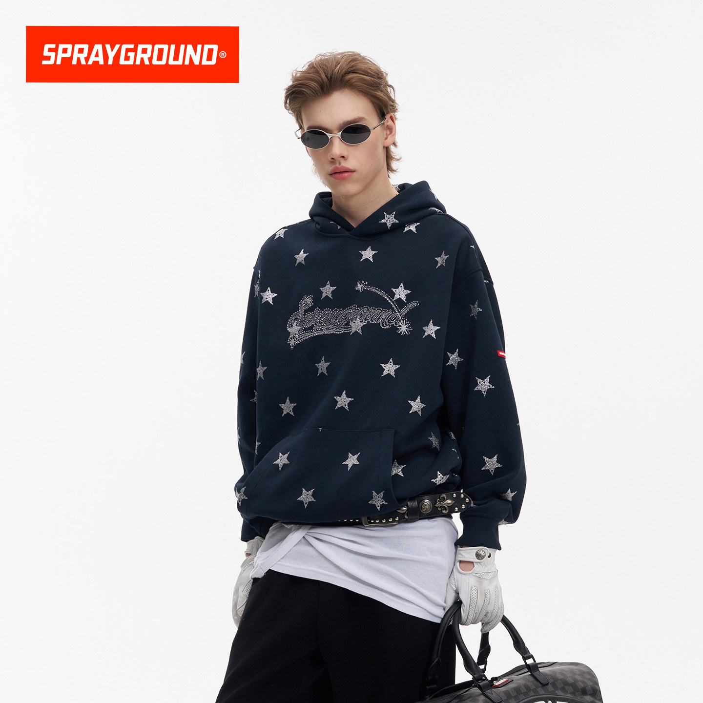 SprayGround鲨鱼嘴星星闪粉连帽卫衣男女26春款字母宽松帽衫上衣