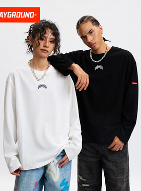 SprayGround2025秋款刺绣鲨鱼嘴长袖T恤男情侣上衣潮流宽松打底衫
