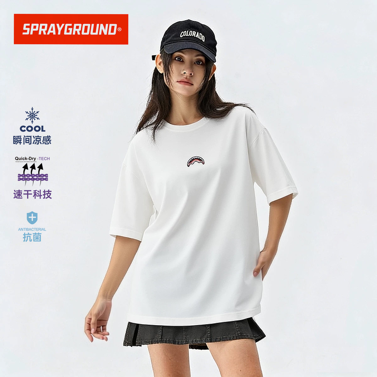SprayGround鲨鱼嘴小logo简约百搭短袖凉感速干抗菌纯色圆领T恤